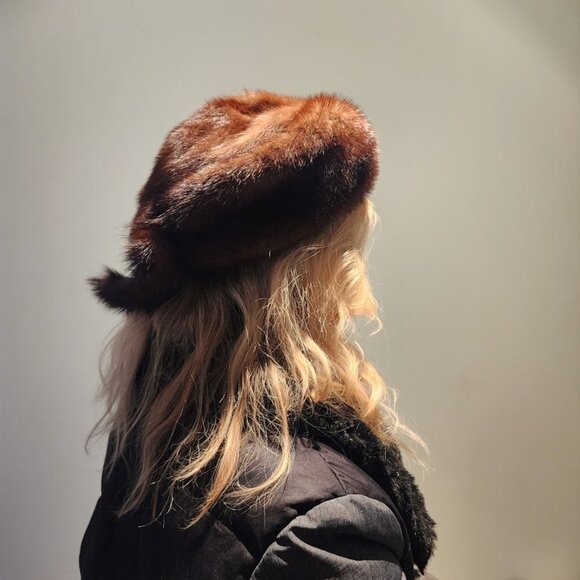 VTG Genuine Mink Fur Davy Crockett Style Hat with Tail Women OS - Picture 6 of 14